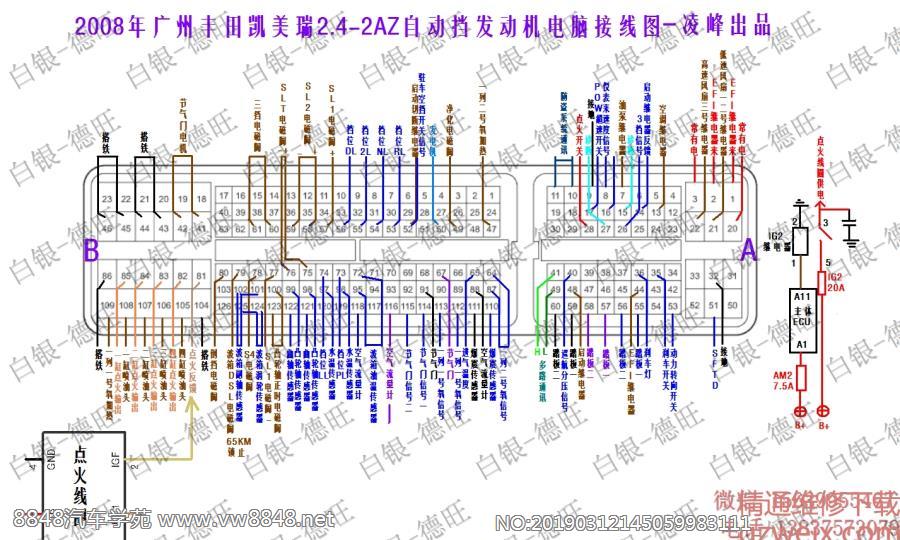 2008年广州丰田凯美瑞2.4-2AZ自动挡发动机电脑接线图
